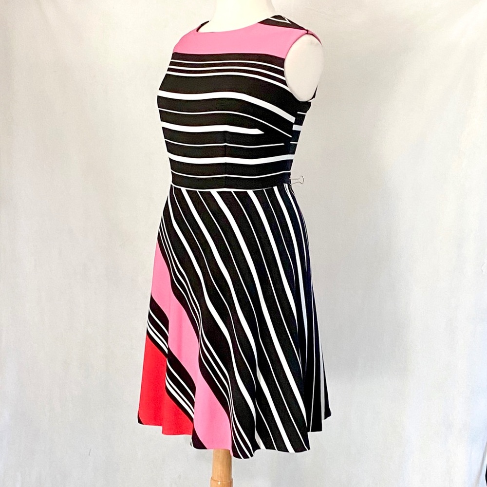 Tahari Sleeveless Striped Fit & Flare Dress - Picture 6 of 11